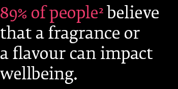 89% of people believe that a fragrance or a flavour can impact wellbeing. 89% of people believe that a fragrance or a flavour can impact wellbeing.