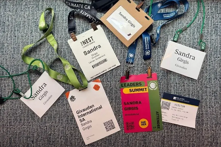 A range of badges with the name of Sandra for various events