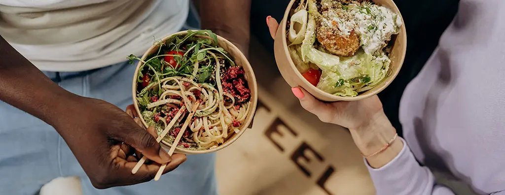 Enjoying food in bowls