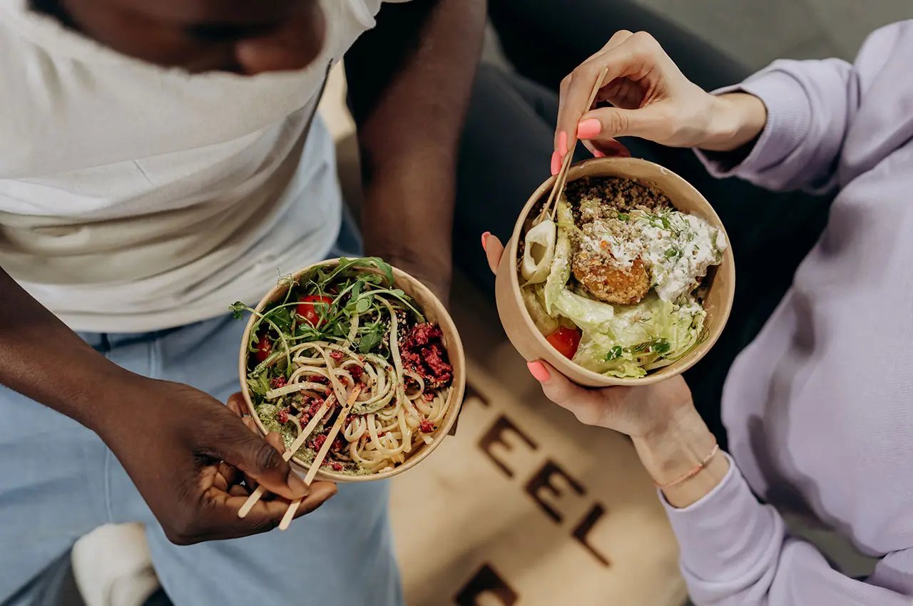 Enjoying food in bowls