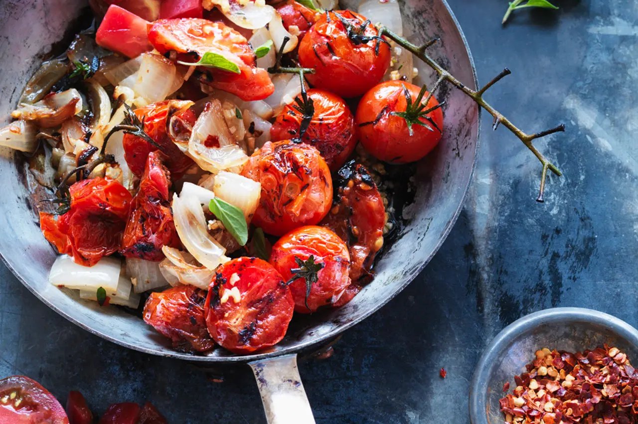 Grilled vegetables in a pan