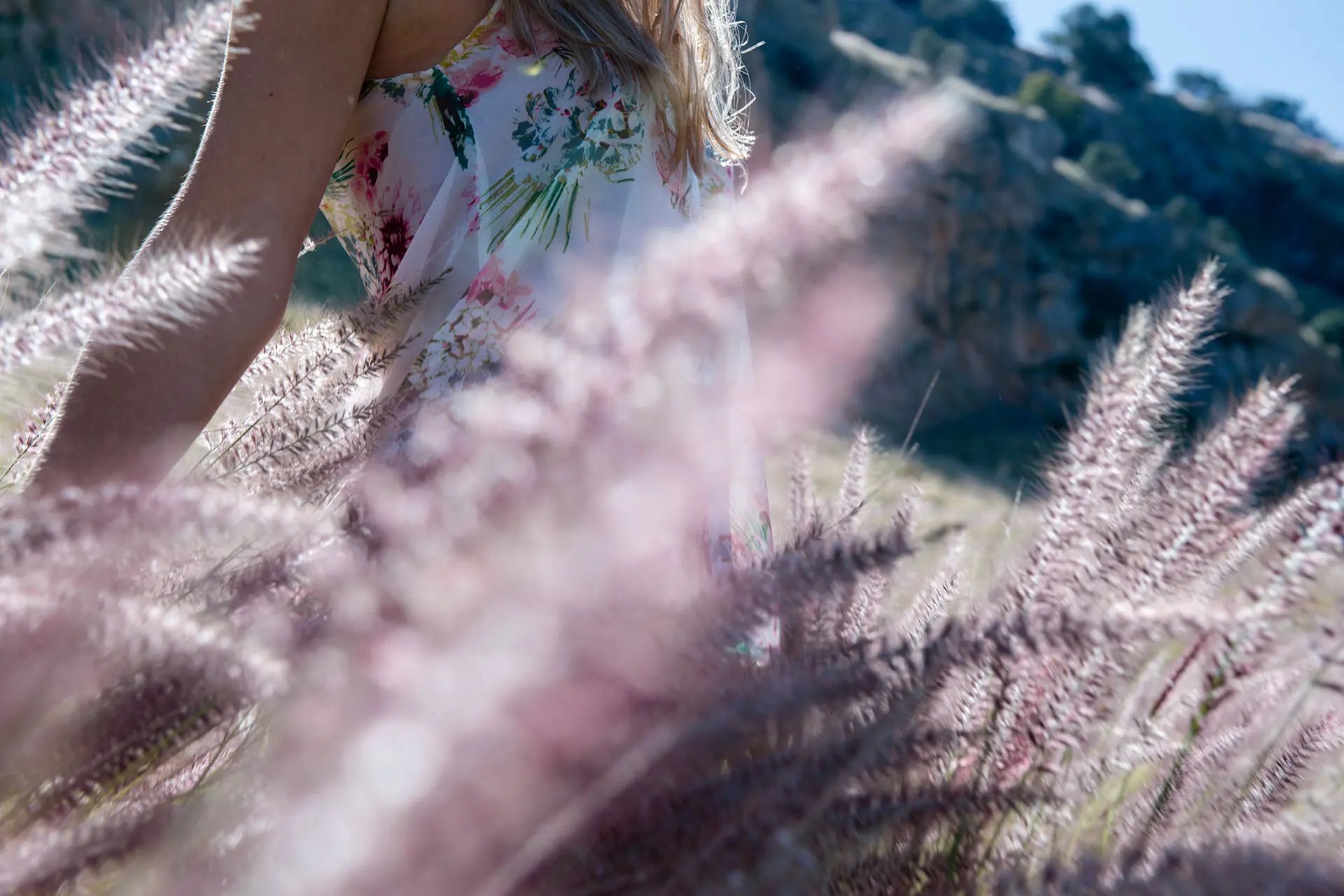 Pink field with woman