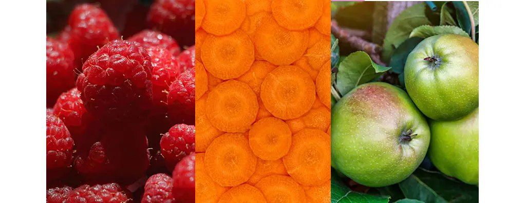 Raspberries, carrots and apples