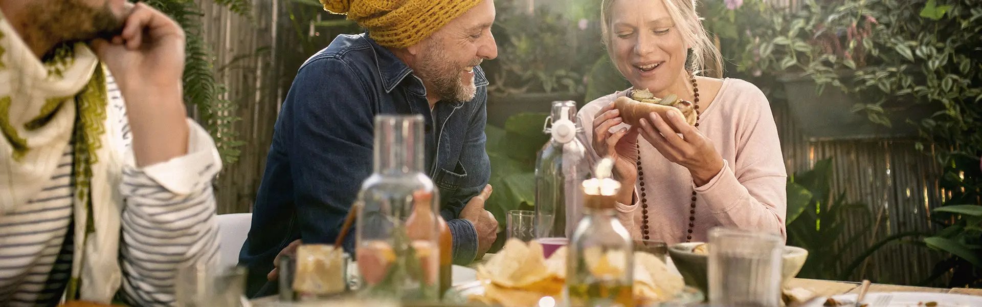 Two people enjoying a lunch outdoors
