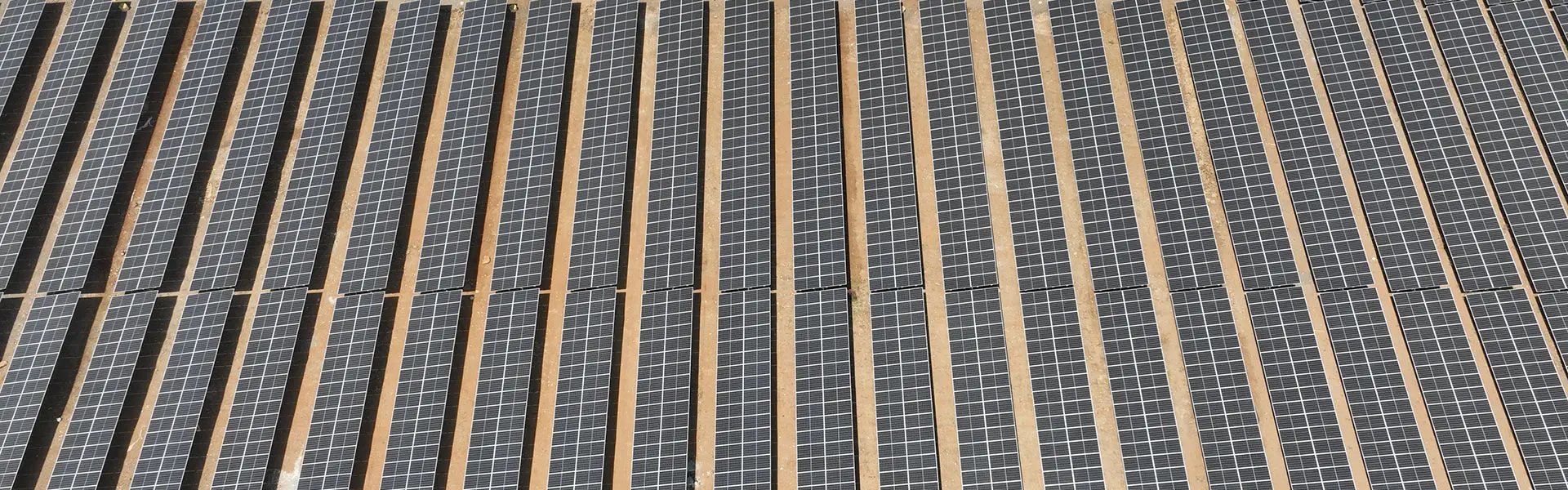 A view of the solar panels in the solar park in India