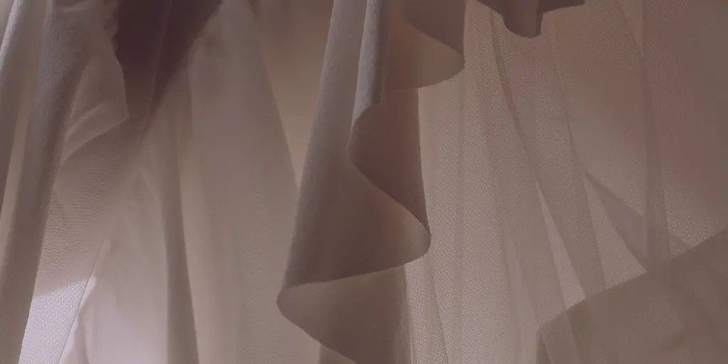 Delicate layers of sheer fabric in soft beige hues create an elegant, flowing composition. Light filters through, enhancing the gentle texture and movement.